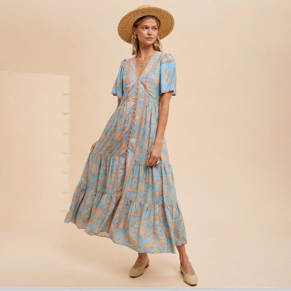 BOHO FLORAL PRINT,MIDI DRESS